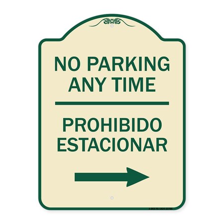 No Parking Anytime Prohibido Estacionar With Right Arrow Heavy-Gauge Aluminum Architectural Sign